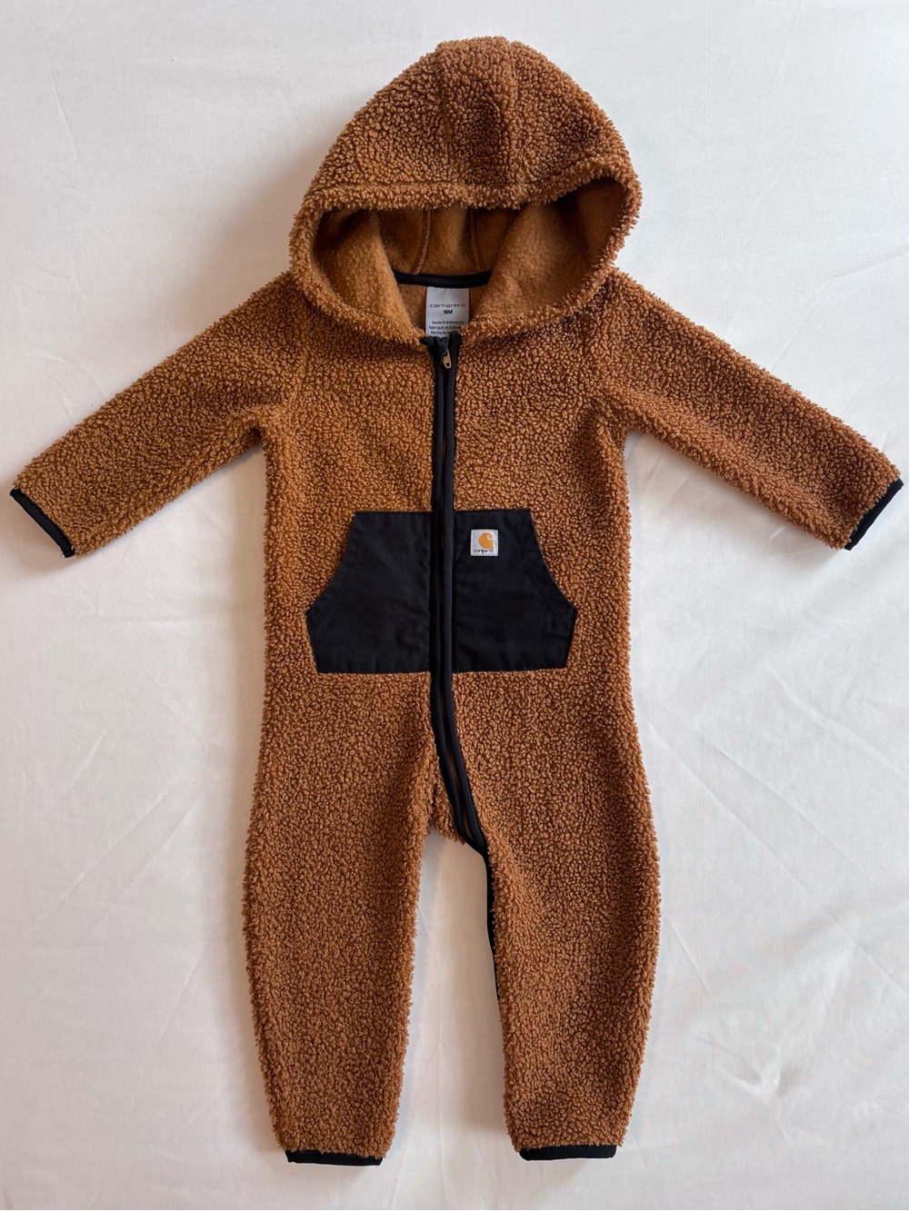 Carhartt | Kids Brown Sherpa Hooded One-Piece | Size: 18 MO